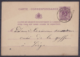 EP Carte-correspondance 5c Violet (type N°28) Càd HERVE /2 AVRIL 1879 Pour LIEGE (au Dos: Càd Arrivée LIEGE) - Tarjetas 1871-1909