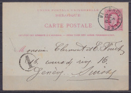 EP CP 10c Rouge (type N°74) Càd BRUXELLES /6 SEPT 18?? Pour GENEVE Suisse - Cartes Postales 1871-1909