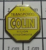 615c Pin's Pins / Beau Et Rare / TRANSPORTS / TP TRANSPORTS COLIN REGION VENDOMOISE Variante Jaune - Transports