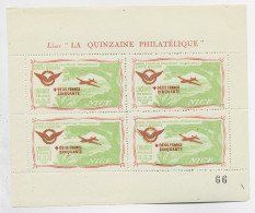 BLOC DE 4 VIGNETTE CINQUANTE  FRANCS EXPO PHIL POSTE AERIENNE NICE 1947 SUPERBE - 1927-1959 Mint/hinged