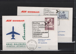 Schweiz Luftpost FFC AUA  1.9.1971 Graz - Salzburg - Zürich - Eerste Vluchten