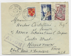 BLASON 1FR+ N°972+974 LETTRE AVION PARIS 128 11.9.195 POUR USA AU TARIF - 1921-1960: Période Moderne