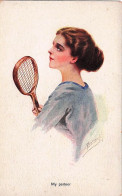 Illustrateur Signé F . Lawrence - TENNIS - Jeune Femme  -  My Partner "    - Autres & Non Classés