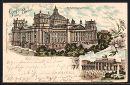 Lithographie Berlin-Tiergarten, Reichstagsgebäude Und Brandenburger Thor  - Tiergarten