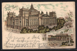 Vorläufer-Lithographie Berlin-Tiergarten, 1895, Reichstag Aus Der Vogelschau, Brandenburger Thor  - Tiergarten