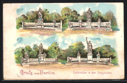 Lithographie Berlin-Tiergarten, Denkmäler In Der Siegesallee  - Dierentuin