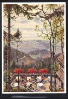 Künstler-AK Freiburg /Breisgau, Schauinslandbahn, Terrasse Des Berghotels  - Freiburg I. Br.