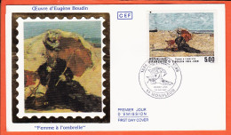 05998  / ⭐ (•◡•) FDC Soie N°2474 ◉ Femme à Ombrelle Eugène BOUDIN ◉ 1er Jour Emission HONFLEUR 28 Mai 1987 F.D.C CEF - 1980-1989