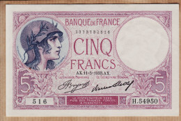 05982 / ⭐ (•◡•) ♥️ Etat SPL - Billet CINQ 5 FRANCS Type VIOLET A.X 11=5=1933 11 Mai 1933 Alphabet H-54950 N°1373732516 - 5 F 1917-1940 ''Violet''