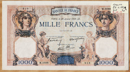 05974 / Billet MILLE 1000 FRANCS Type CERES Et MERCURE PARIS 26 Janvier 1939 JD Alphabet M.5696 -918 N°142386918 - 1 000 F 1927-1940 ''Cérès Et Mercure''