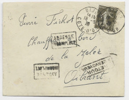 SEMEUSE 40C OLIVE SEUL LETTRE DIJON 18.5.1926 POUR ORLEANS + GRIFFE ADRESSE INCOMPLETE RETOUR - 1921-1960: Moderne