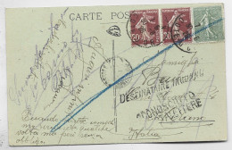 SEMEUSE 20C BRUN PAIRE +50C VERT CARTE DIJON 30.8.1926 POUR ITALIE + DESTINATAIRE INCONNU AU TARIF - 1921-1960: Periodo Moderno