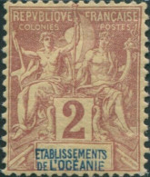 French Oceania 1892 SG2 2c Brown And Blue On Buff Navigation And Commerce MH - Other & Unclassified