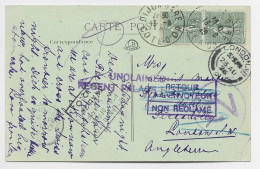 SEMEUSE 50C VERT LIGNEE PAIRE CARTE BEAUNE OBL DIJON GARE 1926 POUR ANGLETERRE GRIFFE UNCLAIMED REGENT PALACE - 1921-1960: Modern Tijdperk