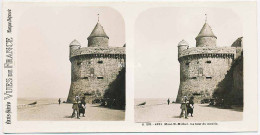 Photo Stéréoscopique 7,3x7,4cm Carte 17x8,7 Cm S.201 - 4231 MONT-SAINT-MICHEL La Tour Du Moulin  Automobile Animée - Fotos Estereoscópicas