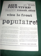 AGIR POUR VIVRE ! , JOURNAL DES SYNDICALISTES PROLETARIENS CGT DE RENAULT - CLEON : LE N ° 1 - 1950 - Oggi