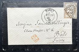 N°56 30c CERES SUR ENVELOPPE / NANCY POUR BALE SUISSE / 29 OCT 1873 / LSC - 1849-1876: Période Classique