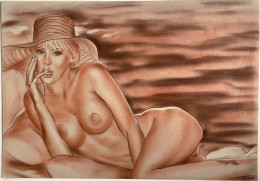 Akt / Aktzeichnung / Frau / Woman / Femme / Nude / Hut / Hat / Dessin - Prints & Engravings