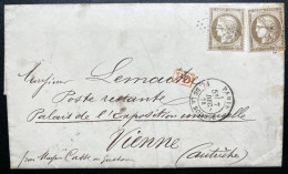 2X N°56 30c CERES SUR LETTRE / PARIS PL DE LA BOURSE POUR VIENNE AUTRICHE / 7 DEC 1873 / LAC / FONDERIE BARBEDIENNE / - 1849-1876: Klassieke Periode