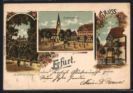 Lithographie Erfurt, Durchblick Im Steiger, Kaufmannskirche, Luther-Denkmal  - Erfurt