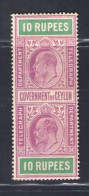 1903-04 Ceylon, S.G. Telegrafici N. 162 - 10r. Reddish Purple And Green, MH* - Other & Unclassified