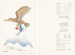 Carton 16 X 23 Illustrateur BARBEROUSSE Calendrier Février 1973 Skieur Aigle  Publicité Laboratoires Le Brun * - Barberousse