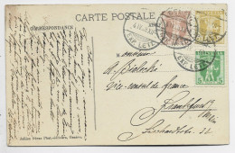 HELVETIA SUISSE 3C+2C+5C CARTE GENEVE 4.IV .1908 POUR ALLEMAGNE - Brieven En Documenten