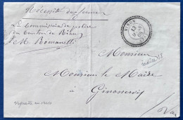 Lettre En Franchise + Contreseing Manuscrit & Au Dos Dateur Perlé T22 De " VINON " Pour GINASSERVIS Rare & SUPERBE ! - 1849-1876: Période Classique