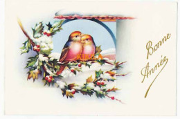 CPSM 10.4 X 6.9 Bonne Année  Neige  Houx Couple Oiseaux Carte De Voeux - New Year