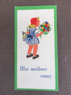 Petite Carte De Voeux / Meilleurs Voeux / Fille Avec Un Bouquet De Fleurs / En Perles Cousues - Non Classificati