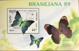 Cambodia 1989 Brasiliana Butterflies Minisheet MNH - Farfalle