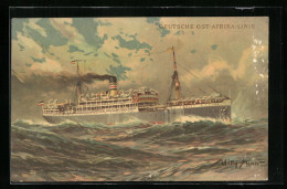Künstler-Lithographie Willy Stoewer: Passagierschiff D. Deutsche Ost-Afrika-Linie Auf See  - Steamers