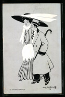 Künstler-AK Sign.Aris Mertzanoff: Le Chapeau-Parapluie, Hut Als Regenschirm, Jugendstil  - Autres & Non Classés