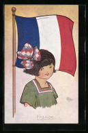 Künstler-AK H. G. C. Marsh-Lambert: Mädchen Mit Französischer Flagge  - Other & Unclassified