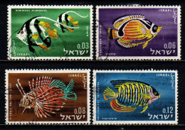 ISRAELE - 1962 - Red Sea Fishes: Pennant Coral Fish, Orange Butterflyfish, Lionfish, Zebra-striped Angelfis - USATI - Used Stamps (without Tabs)