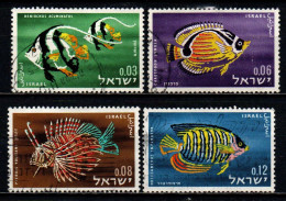 ISRAELE - 1962 - Red Sea Fishes: Pennant Coral Fish, Orange Butterflyfish, Lionfish, Zebra-striped Angelfis - USATI - Usati (senza Tab)