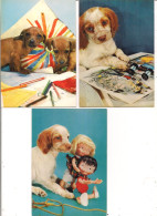 Lot De 3 CPSM Glacées   - CHIENS, Poupée, Jeux, Coloriage - Chiens