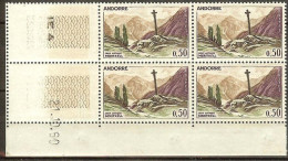 ANDORRE FRANCAIS N°161** Bloc Coin Daté De 4 Valeurs (21/10/1960) - Unused Stamps