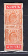 1903-04 Ceylon, Stanley Gibbons Telegrafici N. T176 - 5 Orange And Carmine, MH* - Other & Unclassified