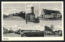 AK Meitingen, Pfarrkirche, Schule, Gemeindehalle Und Bürgermeisteramt  - Altri & Non Classificati