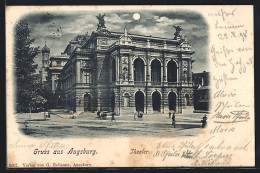 AK Augsburg, Passanten Vor Dem Theater  - Theatre