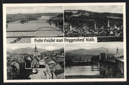 AK Deggendorf /Ndb., Brücke, Strassenpartie, Uferpartie  - Deggendorf