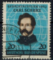Bund 155 Carl Schurz Pionier Politiker 1952 Sauber Gestempelt - Oblitérés