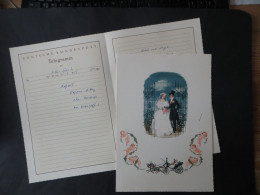 Bund Telegramm Hochzeit Braut Bräutigam Pferdewagen Blumen Engel Mehrfarbig 50er - Documents Historiques