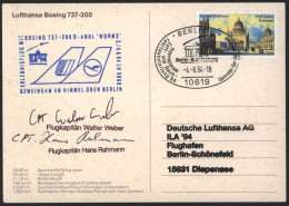 Bund Karte Lufthansa Boing SST Berlin Motiv Brandenburger Autogramme Flugkapitän - Covers & Documents