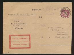 Deutsches Reich Brief EF Dienst D 109 Auf Zustellurkunde Chemnitz 21.10.1926 - Dienstmarken