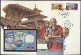 Geldschein Banknotenbrief Mönche P22 Nepal Schein + Briefmarkenausgabe Exotisch - Autres & Non Classés