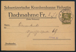 Schweiz Brief Vordruck Nachnahmekarte EF 139x 13c Tell Zürich 1920 - Lettres & Documents