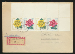 DDR R Brief Zusammendruck Rosen Bogenecke Eckrand 6 Gezähnte Leerfelder Gera N. - Lettres & Documents