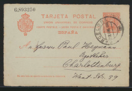 Spanien Ganzsache Ab Barcelona N. Berlin Charlottenburg Espana Postal Stationery - Brieven En Documenten